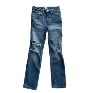 Good American Straight Leg Distressed Jeans Blue Size 00